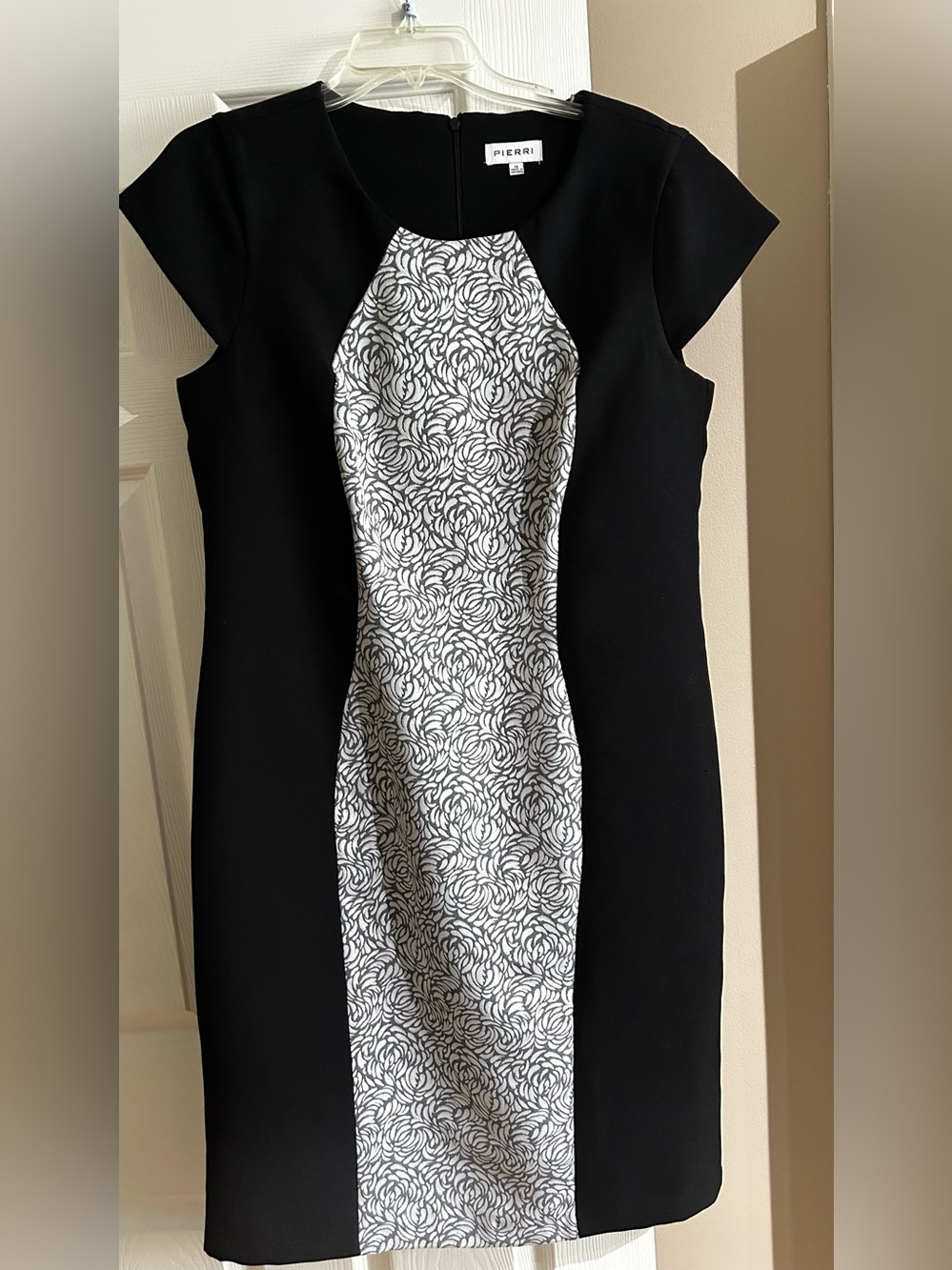 Pierri New York Black Dress with White Swirl Panel